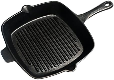 FS Kitchen Pre Seasoned Cast Iron Square Grill Pan, 10.5 Inch - Great for Stovetop, Oven, Grill, or Campfire – Professional Cookware for Flavor Enhancing, Easy to Clean, &amp; Long Lasting Durability