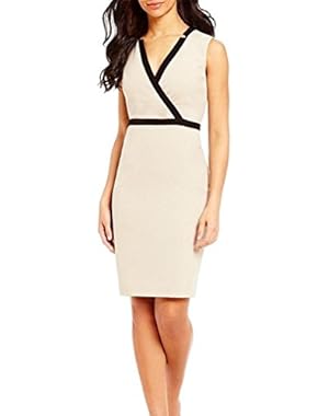 Contrast-Trim Surplice Sheath Dress