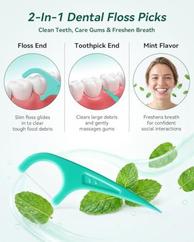 FAMILIFE Floss Picks, 240 Count Mint Dental Floss Cleaner, Tooth Picks Flossers with 4 Travel Handy Cases, Helps to Fight Tooth Decay and Keep Your Teeth Clean, Flossing Sticks for Family
