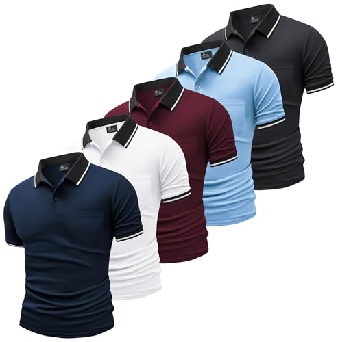 SwissWell 5 Pack Men's Golf Polo Shirt Short Sleeve Lightweight Summer T Shirt Tennis Breathable