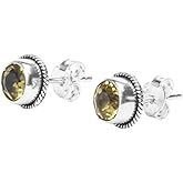 Gemstone Stud Post Earrings, 925 Sterling Silver Gemstone Earring 6 MM Round Girls Women Gift