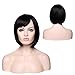 Short Bob Wig With Bangs Human Hair Glueless Natural Black Straight Wigs 100% Brazilian Virgin Human Hair Full Machine Made NO Lace Wigs With Swept Side Bangs 130% Density（10inch）