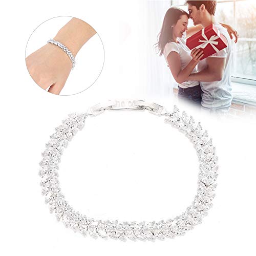 Woman Gift Bracelet, Fashion Women Girl Platinum Zircon Multi Leaves Bracelet Bracelet Jewelry Accessory for Birthday Valentine’s Day or Anniversary Gifts