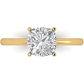 Clara Pucci 2 ct Cushion Cut Moissanite Solitaire Engagement Ring for Women - 14K Solid Gold (7mm, VVS1, D-F)