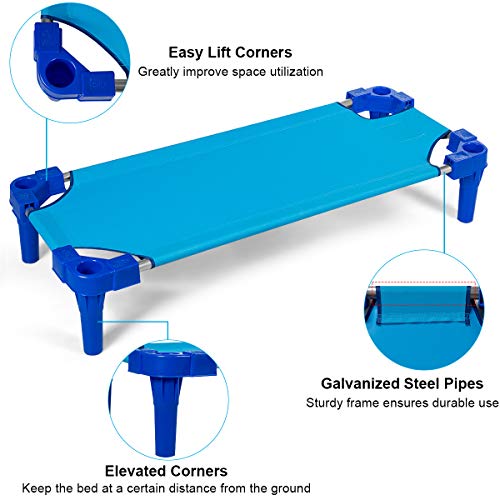 Costzon Kids Stackable Naptime Cot, 55"L x 23"W, Toddler Daycare Rest Mat w/Easy Lift Corner Detachable Oxford Cloth, Space Saving, Children Preschool Sleeping Cot, Pack of 6 (Light Blue) - Thumbnail 3