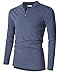 Men's Regular Fit Short Sleeve Henley T-Shirt Tee Classic Slub Henley T-Shirt with Button (L, Blue-1)