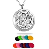 HooAMI Aromatherapy Essential Oil Diffuser Necklace - Stainless Steel Celtic Knot Round Locket Pendant