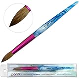 Pana (Size # 16) New Acrylic White~Swirl~Blue Handle USA 100% Pure Kolinsky Hair Acrylic Nail Brush (Pink Ferrule Round Shaped Style)