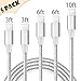 MFi Certified iPhone Charger, Lightning Cable, 5Pack (3/3/ 6/6/ 10FT) to Syncing Data and Nylon Braided Cord Charger Compatible with iPhone/XS/XR/X/8/8Plus/7/7Plus/6S/6Plus/Pad More(Silver&White)