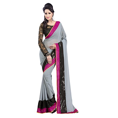 Janasya women's Grey colour georgette saree