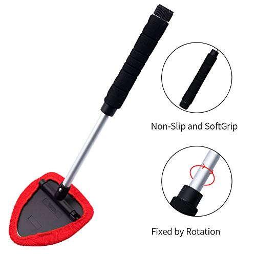 COCODE Windshield Cleaner Tool, Auto Car Window Windshields Washing Brush, Adjustable Triangular Shape Cleaning Interior Auto Glass Wiper Kit with Extendable Handle, 2PCS Washable and Reusable Pads - Thumbnail 2