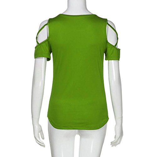 Quartly Women Fashion Strappy Cold Shoulder Tees Shirt Stripe Baggy Tops Loose Summer T-Shirt Pullover Casual Blouse (S, Green) - Thumbnail 5