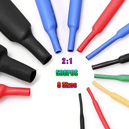 Craftsboys 530pcs 2:1 Heat Shrink Tubing + Min Hot Air Gun, Heat Gun, Electrical Wire Cable Wrap Assortment Electric Insulation Heat Shrink Tube Kit - Thumbnail 3