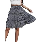 WDIRARA Women's Floral Print Ruffle Hem Elastic High Waist Tie Front Skirt