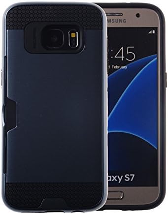 Case Art Plus [Full Degree Protection] Transparent Tempered Glass Screen Protector Film [Card Slot Bumper] Super Slim Fit Light Case for Galaxy S7 (Navy)
