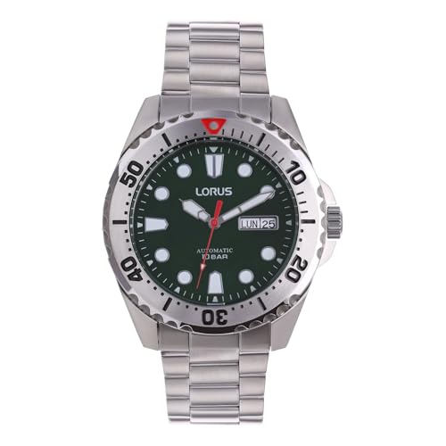 Orologio automatico analogico da uomo con bracciale in acciaio inossidabile, Argento/Verde - RL475BX9