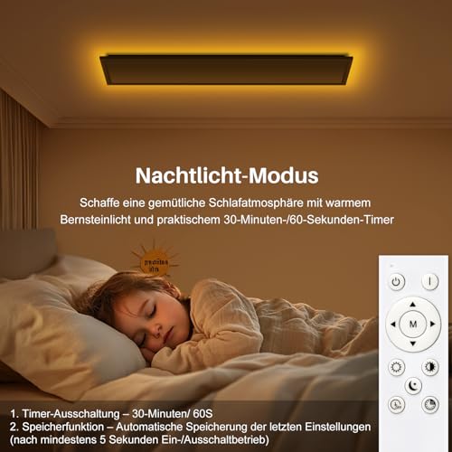 LED Ceiling Light Dimmable - LED Panel 100 x 25 cm, 36 W 3600 LM Ceiling Light with Remote Control 3000 K - 6500 K - Night Light Warm - Ceiling Light Flat for Bedroom Children's Room Living Room Kitchen Lamp