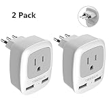 Italy Travel Plug Adapter 2 Pack, TESSAN Grounded International Power Outlet Adaptor with 2 USB Ports for USA to Chile Uruguay Italian (Type L)
