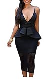 Zeagoo Women's Sexy V Neck Crisscross Cocktail Party Bodycon Midi Peplum Dress (XX-Large, Black)