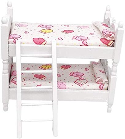 CHIKAN The New 1:12 Dollhouse Miniature Simple Style Furniture Bed Set Simulation Bunk Bed Dolls' House Living Room Accessories For Kids Children's gift Pretend Indoor Toy (B)