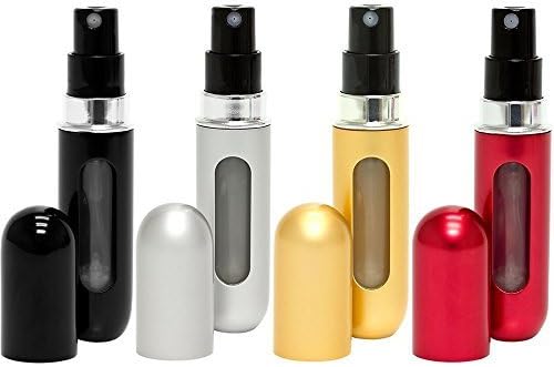 Travalo Classic Refillable Travel Perfume Bottle Atomizers, Black/Silver/Gold/Red, 4 Pack