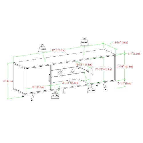 Walker Edison Saxon Mid Century Modern 2 Door Glass Shelf TV Stand for