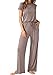 LAINAB Womens Casual Short Sleeve Loose Fit Wide Leg Plain Jumper Romper Khaki S