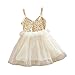 FEITONG Kids Girls Princess Sequins Tulle Lace Tutu Slip Dress (Age:5-6Y, beige)