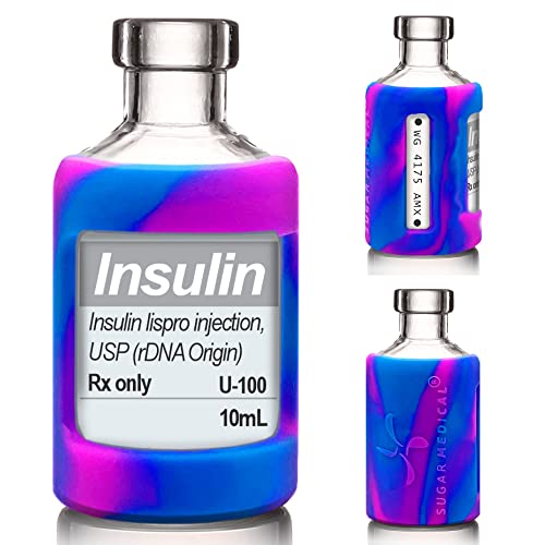 Sugar Medical Insulin Vial Protective Sleeve. Silicone Cover to Protect Your Insulin Vial from Breaking. Fits 10ml Insulin Brands. (Pink/Blue Tie Dye)