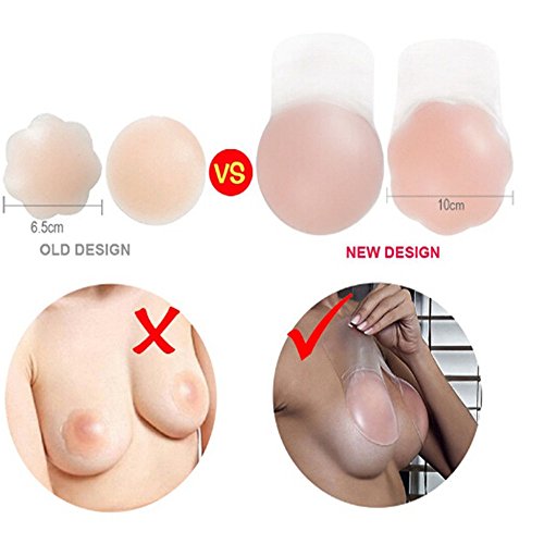 Buyeverything Reusable Silicone Nipplecovers 1 Pair Adhesive Nippleless Pasties Breast Round Petals Invisible Nipple Covers Breast Lift Tape Bra Bare Lift Pasties - 4 inch (A)