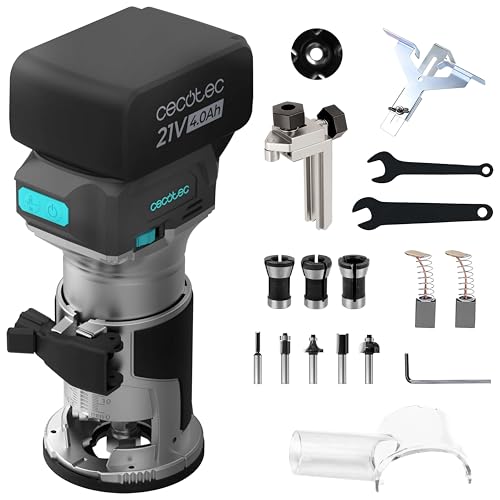 Cecotec Défonceuse à bois à batterie MultiShape 2000 Liberty. Batterie Nexus 21 V 4 Ah, moteur sans balais Brushless, 5 fraises, têtes 6/6,35/8 mm, corps aluminium, profondeur et vitesse réglables