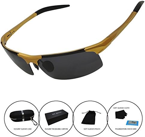 Men's Polarized Sunglasses Driving Riding Fishing Unbreakable Frame Fashion Glasses (Golden)