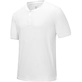 Rdruko Men's Collarless Golf Shirts Henley Dry Fit Athletic Lightweight Performance Casual Blade Polo T Shirts Short Sleeve, White, S