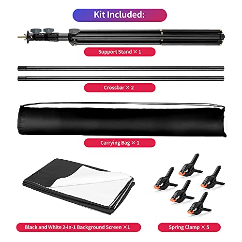 YAYOYA Black White Backdrop Screen with Stand Kit 5x6.5ft for Photo