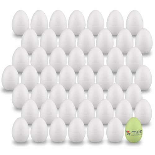 MCE-Commerce Huevos de poliestireno de 6 cm, 50 Unidades, para Manualidades y decoración de Pascua, Espuma, Blanco