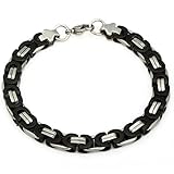 Trendsmax 8mm Stainless Steel Mens Bracelet Flat Byzantine Chain Silver Black Tone Length 7-11inch