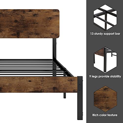 Queen Bed Frame with Headboard, Platform Bed Frame with Heavy Duty