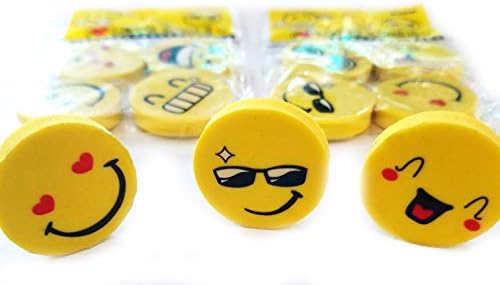 Emoji Erasers, Emoticon, Smiley face, 60 pack, party favors, gift, school, teachers, novelty, classroom, prizes, NoZama Imports