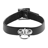 JOVIVI Black Genuine Leather Punk Gothic Emo O-ring Choker Collar Necklace Adjustable Buckle