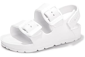 FUNKYMONKEY Unisex-Child Slides Double Buckle Adjustable EVA Flat Sandals for Boys Girls