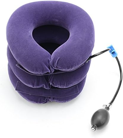 Cervical Traction Device for Neck, Head & Shoulder Pain Relief Soft Inflatable Cervical Neck Pillow with Adjustable Size, Durable (M, Purple)