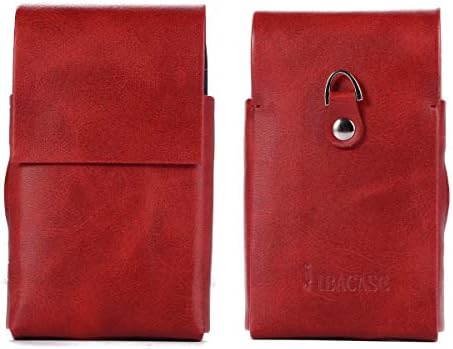 Lrker PU Leather Case for IQOS 2.4/2.4 Plus Electronic Cigarette, Magnetic Cover Anti-Lost Hook Clasp Compact Box Full Protection Shell Pocket Tobacco Holder Pouch Bag Red