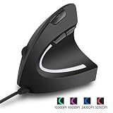 PABREY USB Wired Vertical Mouse Optical Ergonomic Mouse for Laptop, Computer, Adjustable Sensitivity 1000/1600/2400/3200 DPI, Black