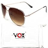Vox Women's Aviator Sunglasses Rhinestone Fashion Designer Vintage Classic Chic Eyewear - Gold Frame -Amber Lens