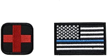 Tactical US Flag Patch and Red Cross Patch 2 pack bundle Hook and Loop Backing for Vests, Backpacks, and Survival Gear