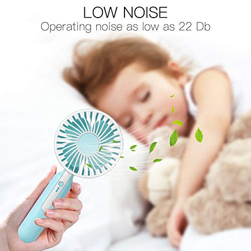 MANLI Mini Handheld Fan with Cell Phone Holder, Small Personal Portable Desk Fan with USB Rechargeable Battery, 3 Speed Settings for Office Home Room Outdoor Traveling Camping (Blue)