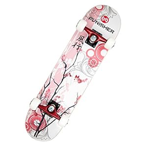 Punisher Girls Skateboard Complete with 31.5″ x 7.75″ Double Kick Concave Deck Canadian Maple ABEC-7 Bearings