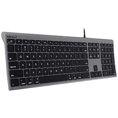 Macally Ultra-Slim USB Wired Computer Keyboard for Apple MacBook Pro/Air, iMac, Mac Mini, Mac Pro, Windows PC Laptops/Desktops and Notebooks - Plug and Play - No Drivers - Space Gray (ACEKEYSG)