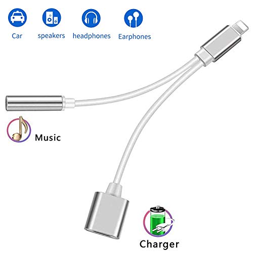 Headphone Jack Adapter for iPhone XS 3.5mm Headphone Jack Adapter Dongle Earphone Music Audio and Charge for iPhone 7/7Plus iPhone 8/8Plus AUX Audio Splitter Cable Accessories Support iOS 12 or Higher