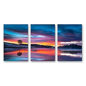 Canvas Wall Art Beautiful Scenery with Turquoise Lake, Forest and Mountains Painting Artwork for Home Prints Framed - 16"x24" x 3 Panels